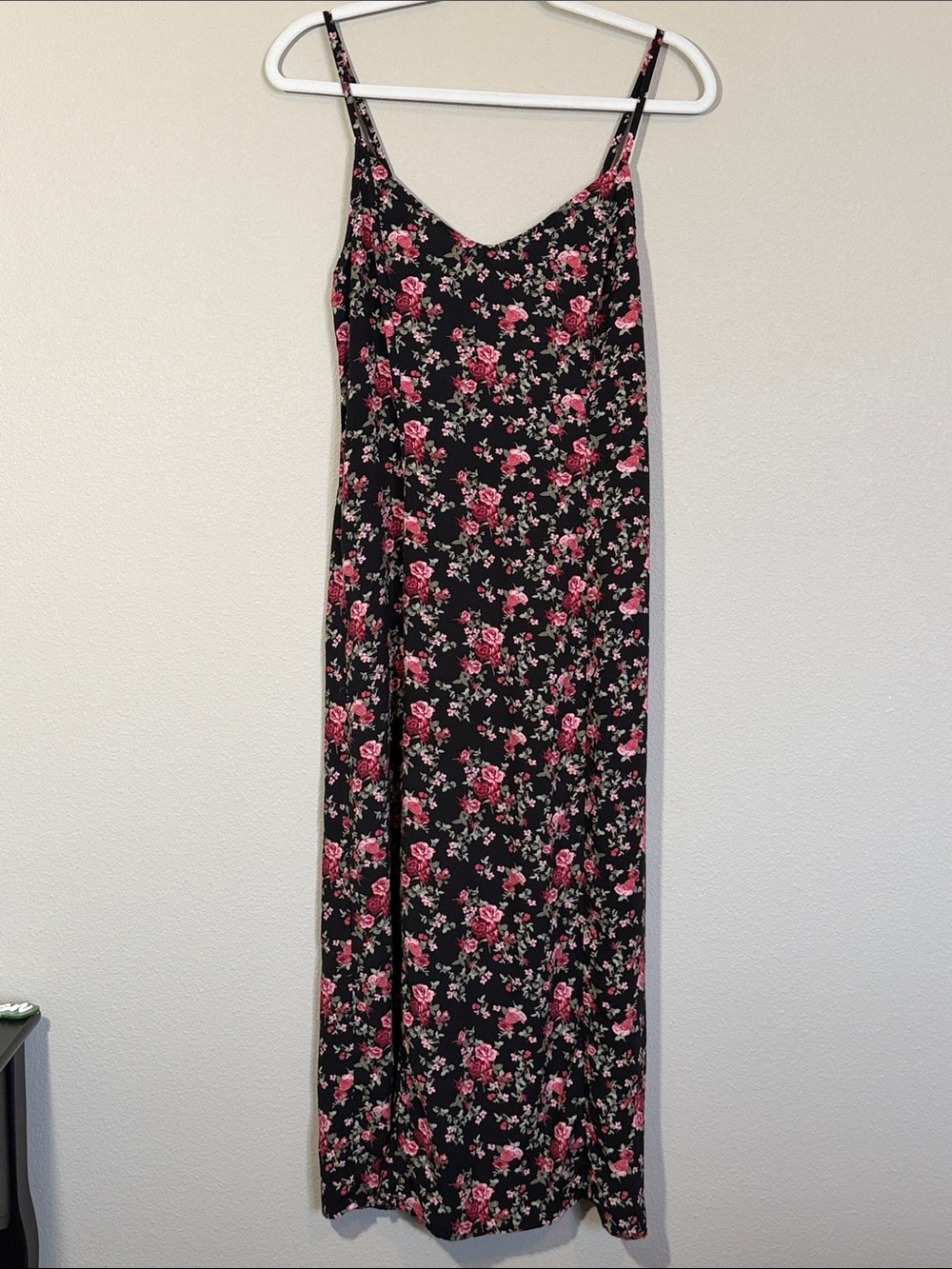 Wallflower Black Maxi Slip Dress with Pink Floral Print